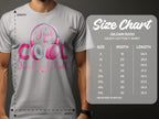 A person wears a Garment Graphics white T-shirt with fun headphones and Just be Cool Rock and Roll. Designed for music enthusiasts, it uses the Gildan 5000 size chart, offering S to 5XL sizes. Perfect for Rock and Roll fans!.