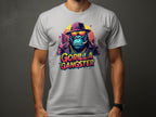 Someone is sporting a Garment Graphics gray T-shirt featuring a bold graphic of a gorilla dressed as a gangster with hat and sunglasses, along with the words Gorilla Gangster below.