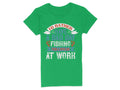 Garment Graphics offers a green womens t-shirt for fishing lovers, featuring I’d rather have a bad day fishing than a good day at work in diverse colors and fonts—ideal for those who prefer casting lines over emails.