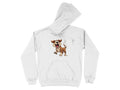 This fun cartoon puppy hoodie by Garment Graphics features a charming brown dog on its hind legs, playfully waving with a cheerful smile. Ideal for dog lovers, its set against a plain white background for added charm.
.