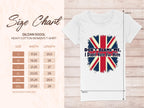 White 100% cotton T-shirt by Garment Graphics features a distressed Union Jack graphic with Dont blame me, I didnt vote for him. Available in sizes S to 3XL, based on the Gildan 5000L Heavy Cotton Womens T-Shirt size chart.