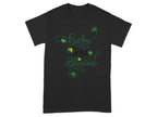 The Royal Mail - 24 Tracked Graphic T-Shirt features Lucky Just Blessed in sleek green and white lettering. With a Classic Fit, it includes tiny shamrocks around the text, adding a playful vibe ideal for casual wear.