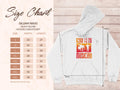 The image features a white Garment Graphics Unisex Fashion Hoodie with Born to Be a Musician on it, ideal for music lovers. It includes the Gildan 18500 heavy blend size chart, showing measurements from S to 5XL in width and length for the perfect fit.