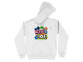 Garment Graphics presents a white hoodie with a colorful Loud & Proud graphic, featuring playful cartoon elements like a microphone, headphones, and music notes. The vibrant colors and bold design on plain fabric make it ideal for those who love to stand out.