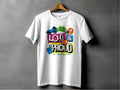 A Garment Graphics white T-shirt on a wooden hanger displays vibrant text and graphics: Hey Ho Lets Go, Loud & Proud, and phrases like Lets Make Some Noise! with a megaphone, star, and thumbs-up. Available in family sizing for every fan.