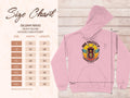 On the left is a size chart for Garment Graphics Gildan 18500 heavy blend hooded sweatshirts, available in sizes S to 5XL. To the right is a pink Bee Yourself Hoodie, featuring a bee design and text that reads Bee Yourself and Be Someone Else’s Hero.