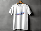 A white T-shirt by Garment Graphics hangs on a wooden hanger against a gray backdrop. It exudes vintage charm with RETRO in large, multi-colored letters across the chest, showcasing classic fit and retro graphic design.