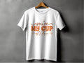 A Garment Graphics 100% cotton T-shirt hangs on a wooden hanger against a gray background, showcasing youre my cup of tea in brown and orange script.