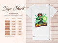 Sizing chart for Garment Graphics Gildan 5000L Heavy Cotton Womens T-Shirt, available in sizes S to 3XL. This vibrant white tee features a green superhero design with the text Its Hero Time!.