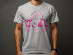A music enthusiast dons a white Garment Graphics t-shirt with pink and gray headphones and the text Just be Cool, Rock and Roll, ideal for those who love stylish rock and roll apparel.