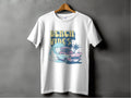 Garment Graphics white t-shirt features a classic car with surfboards on top and palm trees behind, with a retro font boldly announcing Beach Vibes to capture the essence of sun-soaked adventures.