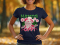 Sporting a Garment Graphics dark blue t-shirt, a cartoon-style person in a hat and pink flowers pops against autumn leaves, with HANDS OFF! boldly printed alongside smaller Wild and Side.