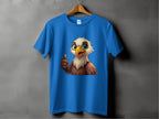 The Garment Graphics classic fit blue Eagle T-shirt features a cartoon eagle with a thumbs-up, big eyes, and a cheerful look. Its ideal for your fun casual wardrobe and displayed on a wooden hanger against a gray background.