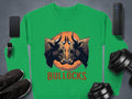 This eye-catching sweatshirt by Garment Graphics has a loose fit and features an illustration of two forward-facing bulls against an orange circle, with the bold BULLOCKS print adding flair. Pair it with your smartphone, smartwatch, sneakers, portable speaker, and dumbbells for a stylish ensemble.