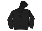 This black hooded sweatshirt by Garment Graphics features a front pocket, adjustable drawstrings, and a large 45 RPM design on the front. Ideal for vinyl record lovers with its retro music style.
