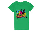 Garment Graphics presents a green T-shirt with colorful street art featuring I ♥ Graffiti in bold yellow and pink letters, alongside artistic splashes, brick patterns, and a pink heart that captures the lively essence of urban designs.