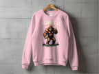 A pink sweatshirt from Garment Graphics, displayed on a hanger against a concrete wall, showcases a bold Bigfoot graphic with two fingers up. The text reads ADMIT IT, with Life would be boring without me beneath. This standout statement piece truly commands attention.