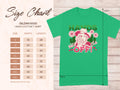 Garment Graphics Hands Off T-Shirts feature a cartoon pig in a hat and sunglasses with Hands Off! in pink and white. This classic fit green Gildan 5000 is available in sizes S to 5XL, complete with a size chart measured in inches.